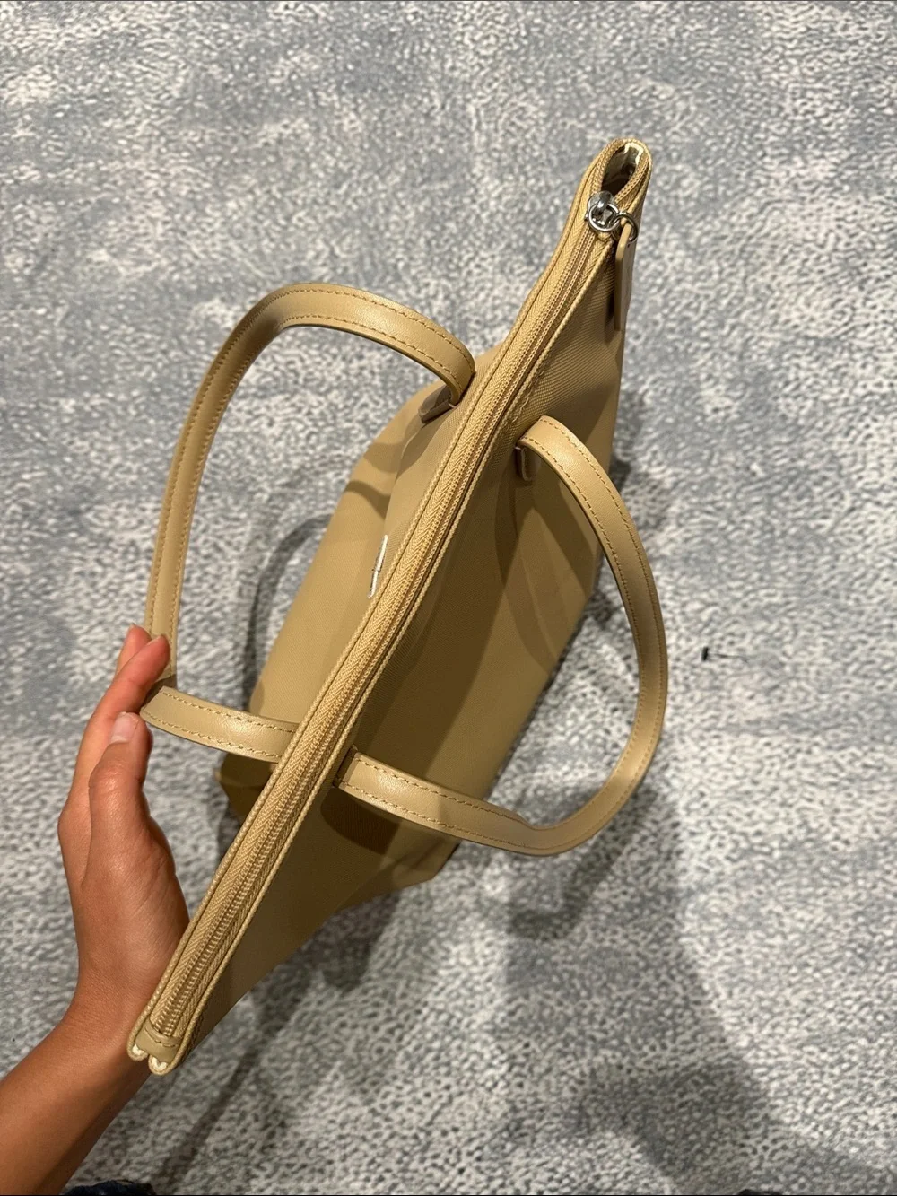 Lacoste Pale Peach Leather Tote with Signature Croc